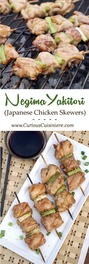 Negima Yakitori are tender and juicy Japanese chicken skewers that feature a sweet and salty glaze and are grilled to perfection. Get ready to kick your next backyard BBQ up a notch! | www.Curious Cuisiniere.com 