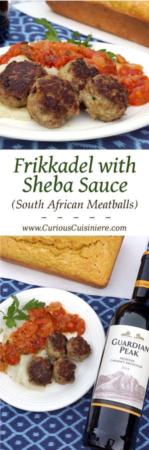 Frikkadel are a lightly spiced South African meatball that are often served with a sweet and herby tomato sauce, making a wonderfully comforting dinner that pairs perfectly with a South African Cabernet Sauvignon. | www.CuriousCuisiniere.com
