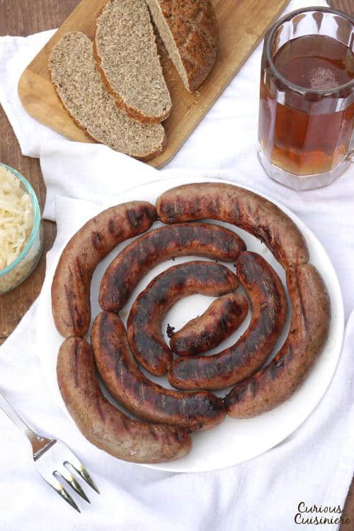 Don't let homemade sausage intimidate you. If you've ever wanted to make your own German Bratwurst, this easy Homemade Bratwurst recipe is for you! | www.CuriousCuisiniere.com