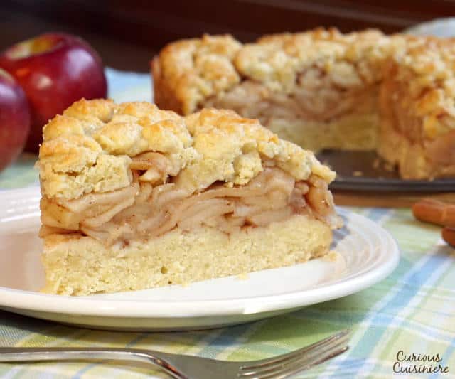 This Szarlotka recipe combines a thick layer of apples with a dense, cake-like crust and a crumble topping, to create a Polish apple pie that is sure to be a fall favorite. | www.CuriousCuisiniere.com