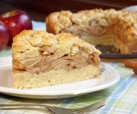 This Szarlotka recipe combines a thick layer of apples with a dense, cake-like crust and a crumble topping, to create a Polish apple pie that is sure to be a fall favorite. | www.CuriousCuisiniere.com