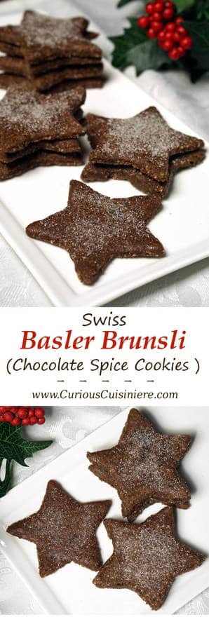 These gluten free, Swiss chocolate almond flour cookies, known as Basler Brunsli, boast a rich chocolate flavor, a light nuttiness, and a fun, chewy texture! | www.CuriousCuisiniere.com