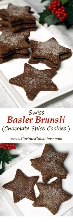 These gluten free, Swiss chocolate almond flour cookies, known as Basler Brunsli, boast a rich chocolate flavor, a light nuttiness, and a fun, chewy texture! | www.CuriousCuisiniere.com