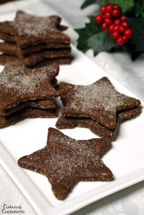 These gluten free, Swiss chocolate almond flour cookies, known as Basler Brunsli, boast a rich chocolate flavor, a light nuttiness, and a fun, chewy texture! | www.CuriousCuisiniere.com