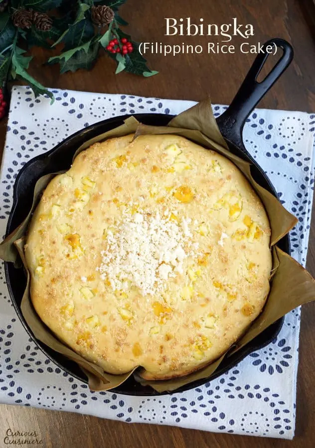 Bibingka is a sweet coconut milk cake that is naturally gluten free! This fluffy Filipino cake uses rice flour to give it a unique texture and delicious flavor! | www.CuriousCuisiniere.com