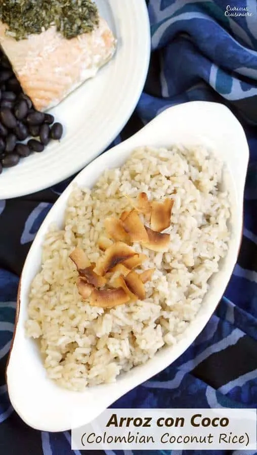 Savory and sweet Arroz con Coco is a wonderfully flavorful Colombian Coconut Rice side dish that you will soon find yourself addicted to! | www.CuriousCuisiniere.com