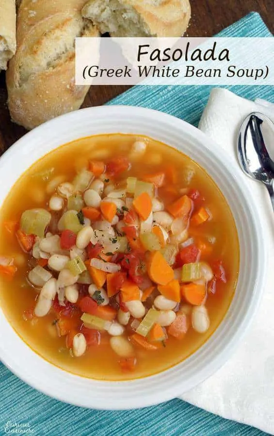 Fasolada is a hearty, healthy, and easy Greek Bean Soup that makes for the perfect vegetarian dinner. | www.CuriousCuisiniere.com