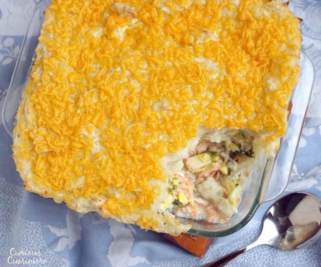 Full of chunky seafood and topped with cheddar cheese, British Fish Pie is unlike any fish pie you have ever encountered. | www.CuriousCuisiniere.com 