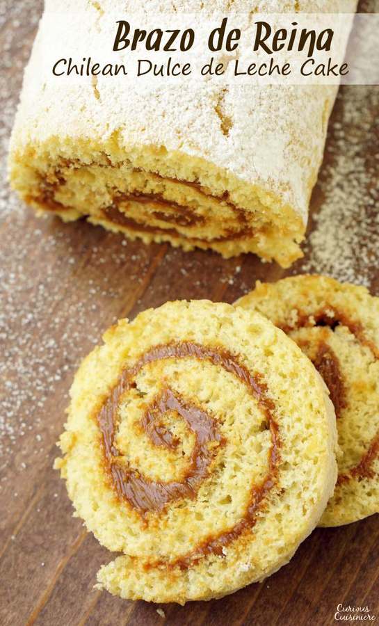 Chilean Brazo de Reina is a simple rolled Dulce de Leche Cake that brings a soft sponge cake together with creamy milk caramel filling for one addicting treat!  | www.CuriousCuisiniere.com