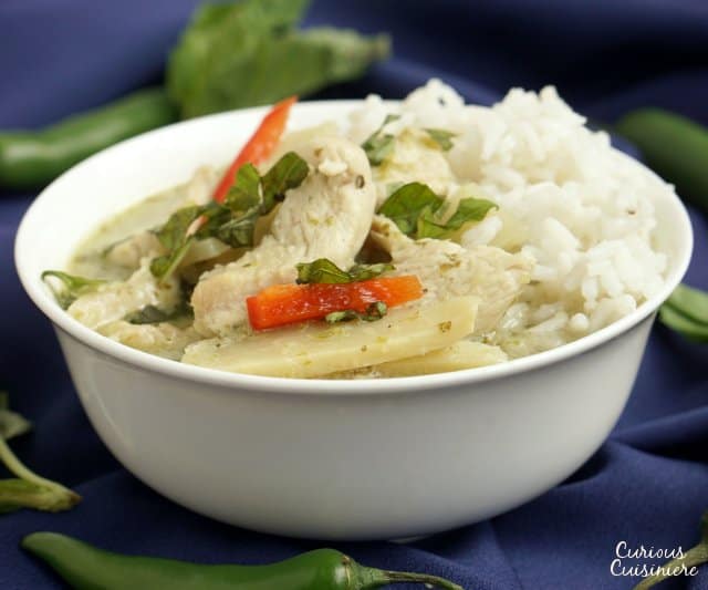 Thai Green Curry is a spicy curry with a unique, herbal flavor. It is an easy curry that is perfect for a weeknight dinner! | www.CuriousCuisiniere.com 