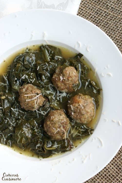 The perfect marriage of hearty meat and healthy greens, our easy Italian wedding soup recipe is quick and tasty, perfect for a chilly day. | www.CuriousCuisiniere.com