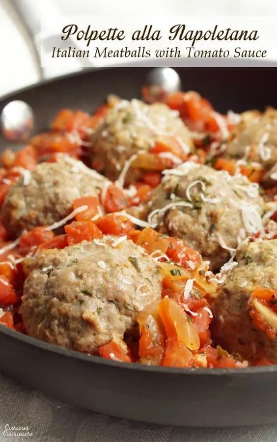 Polpette alla Napoletana are Italian meatballs in a simple tomato sauce, and they're the closest recipe you'll find to "spaghetti with meatballs" in traditional Italian cuisine. | CuriousCuisiniere.com