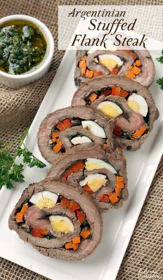 Matambre Arrollado is a flavorful Argentinian Stuffed Flank Steak that makes a unique and beautiful main dish or appetizer. | www.CuriousCuisiniere.com