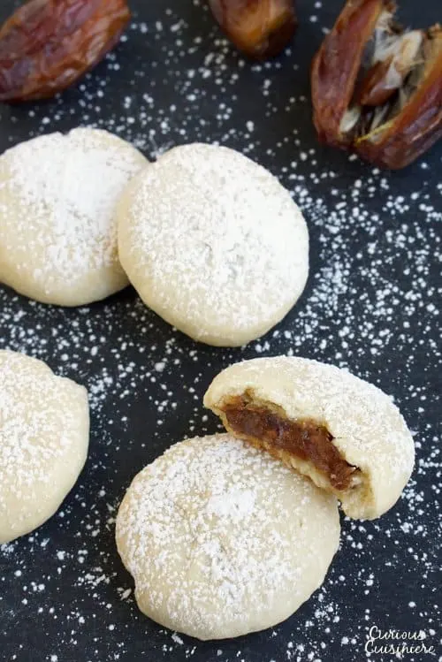 Maamoul Cookies are melt in your mouth, date filled cookies that are low in sugar but robust in flavor. | www.CuriousCuisiniere.com 