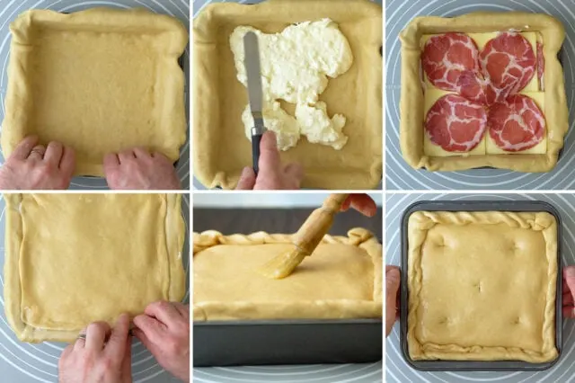 Putting together Italian pizza gaina for Easter