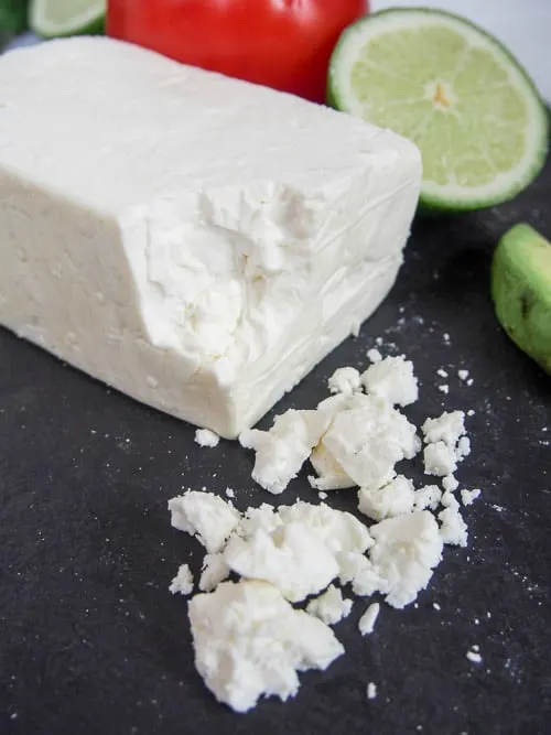 Mexican cheese queso fresco with crumbles. 