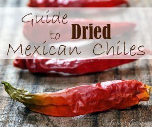 Red dried chile peppers with text overlay.