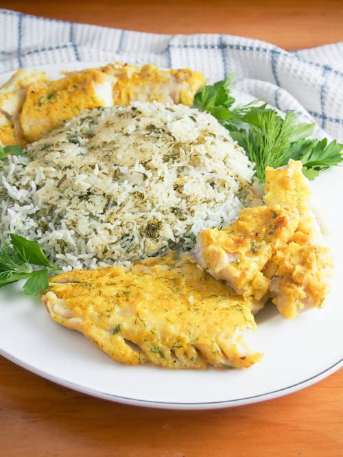 Persian herb rice with fish from Caroline's Cooking