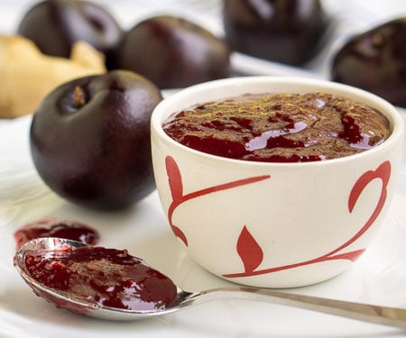 Chinese plum sauce is the perfect recipe to preserve summer plums into a lightly sweet, lightly tart, and lightly spiced condiment that has many uses. | www.CuriousCuisiniere.com