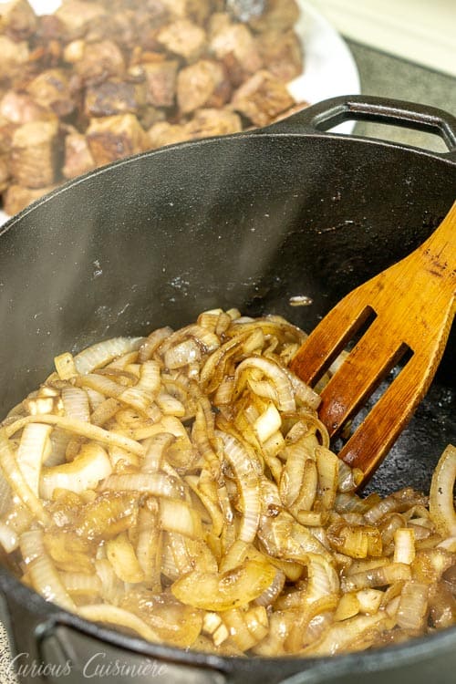 Caramelized Onions For Carbonade Flamande (Belgian Beef and Beer Stew) | www.CuriousCuisiniere.com