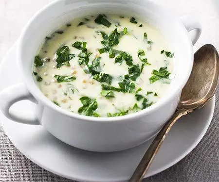 If you're looking for comfort food, whip up a bowl of this Armenian Yogurt Soup, called Spas. This simple dish gets wonderful flavor from yogurt and herbs and texture from wheat berries.  | www.CuriousCuisiniere.com