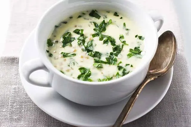 If you're looking for comfort food, whip up a bowl of this Armenian Yogurt Soup, called Spas. This simple dish gets wonderful flavor from yogurt and herbs and texture from wheat berries.  | www.CuriousCuisiniere.com