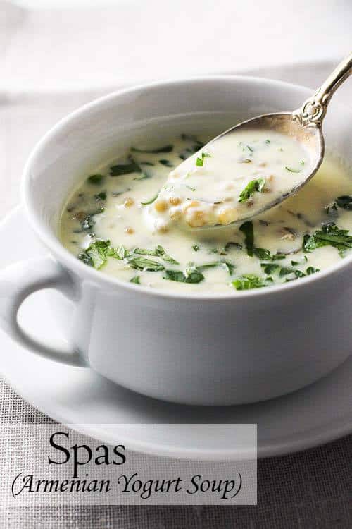 If you're looking for comfort food, whip up a bowl of this Armenian Yogurt Soup, called Spas. This simple dish gets wonderful flavor from yogurt and herbs and texture from wheat berries.  | www.CuriousCuisiniere.com