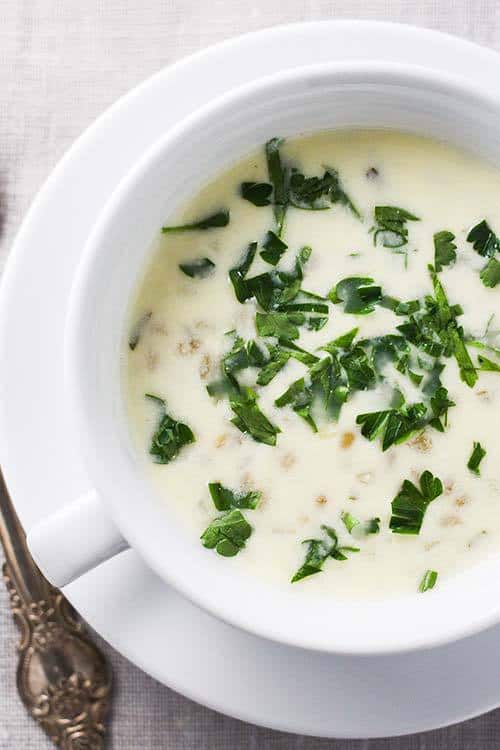 If you're looking for comfort food, whip up a bowl of this Armenian Yogurt Soup, called Spas. This simple dish gets wonderful flavor from yogurt and herbs and texture from wheat berries.  | www.CuriousCuisiniere.com