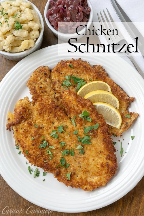 Hänchen-Schnitzel, German Chicken Schnitzel ,is an impressive, yet easy dinner recipe that the whole family will love. | www.CuriousCuisiniere.com