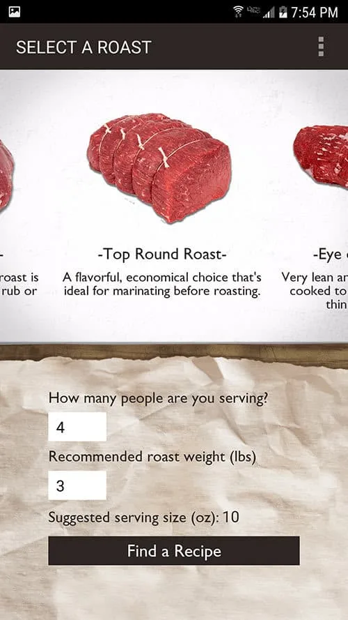 Screenshot of top round roast in the Roast Perfect app.
