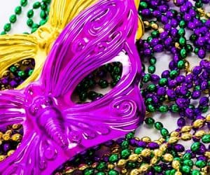 New Orleans Mardi Gras masks and beads