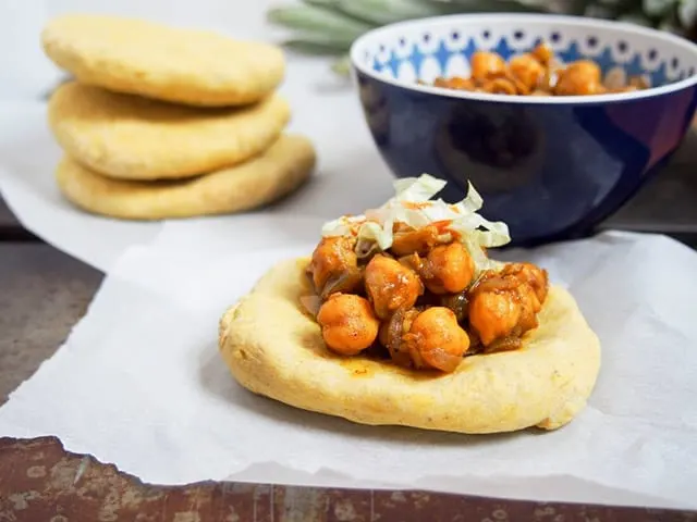 Doubles (curried chickpeas over flatbread) from Trinidad and Tobago