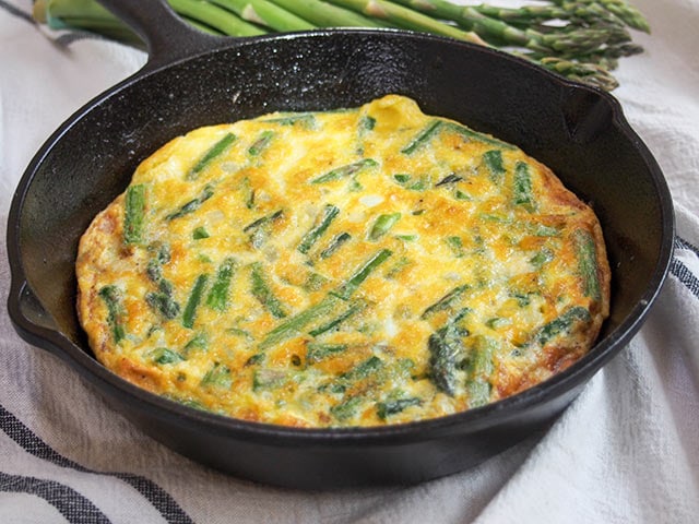 Italian asparagus fritatta, cooked and ready to serve.