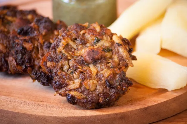 Asaditos (Bolivian Cassava and Beef Fritters) up close