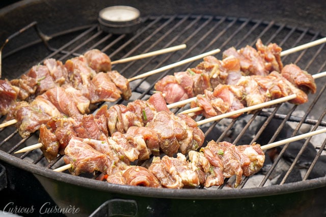 Pork skewers on the grill