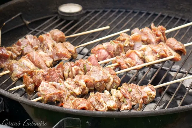 Pork skewers on the grill