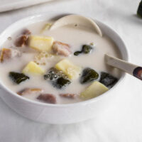 Bubur Cha Cha, a creamy and sweet Malaysian dessert made from yam, taro, and coconut milk. 