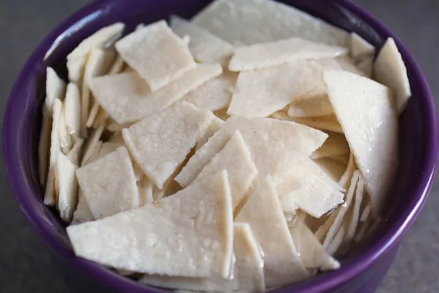 Soaking corn tortillas for Indio Viejo (Nicaraguan Beef Stew)