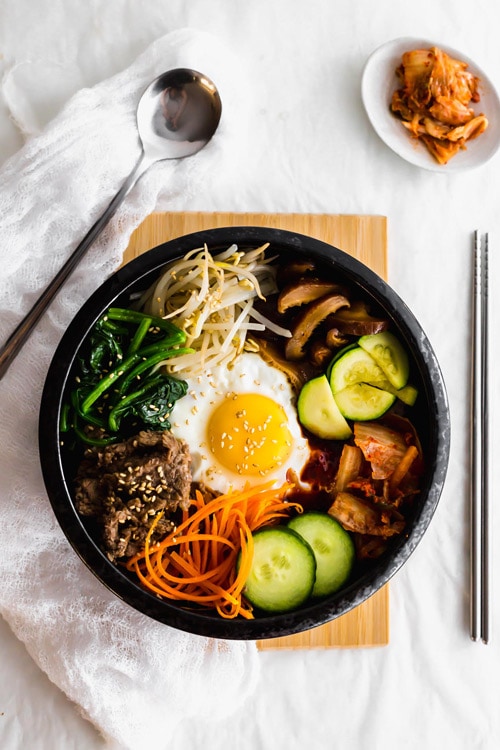 Korean Bibimbap Mixed Rice with Kimchi