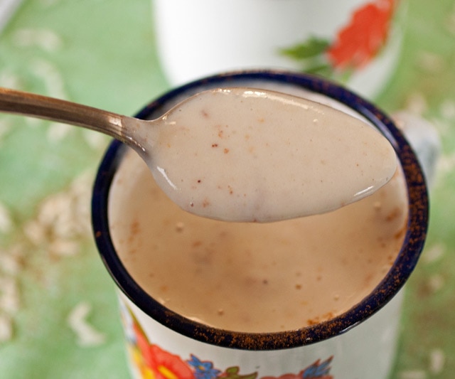 A spoonful of Guatemalan Atolillo Hot Rice Atole Drink