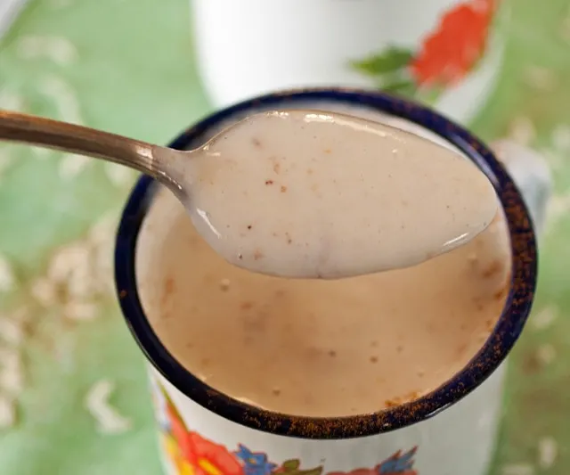 A spoonful of Guatemalan Atolillo Hot Rice Atole Drink