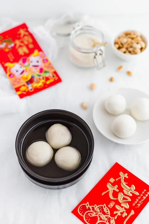 Peanut Tang Yuan (Glutinous Rice Balls) in ginger syrup for Lantern Festival