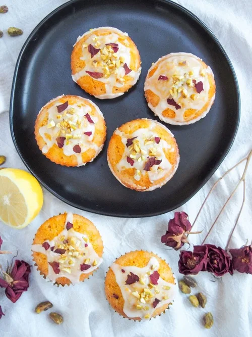Persian Love Cake Cupcakes on a black platter