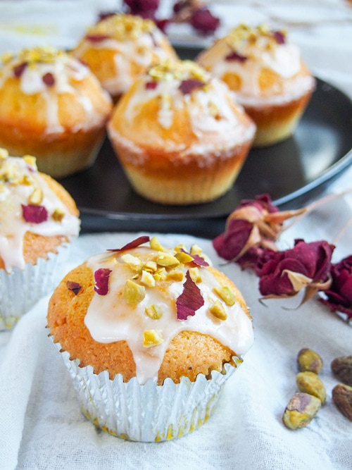Persian Love Cake Cupcakes with dried rose petals