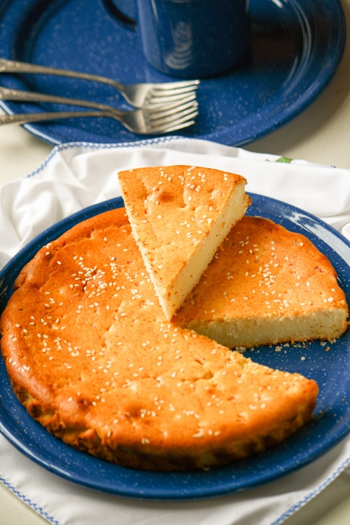 Salvadoran Quesadilla (Sweet Breakfast Cheese Pound Cake) with slice taken out