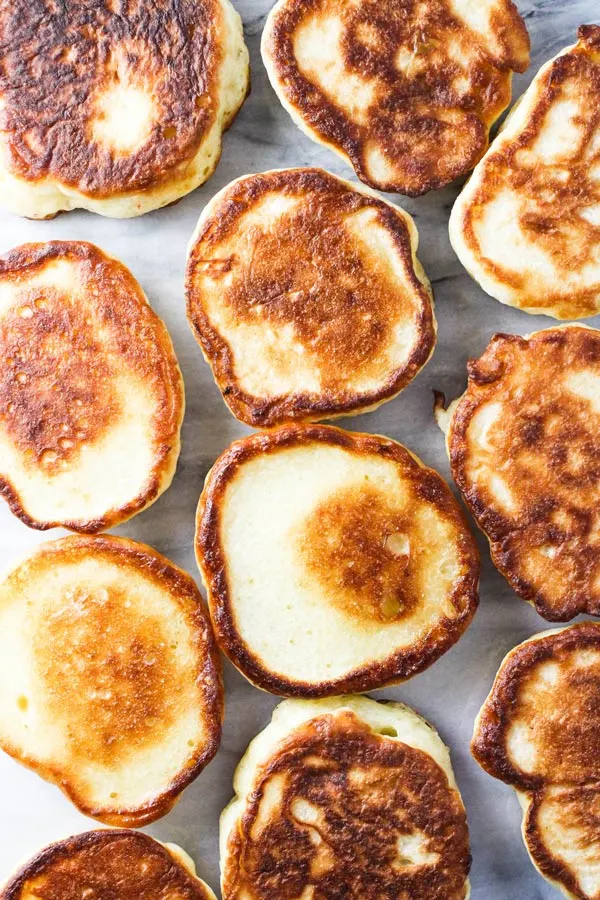 Oladi (Russian Yeast Pancakes) after cooking