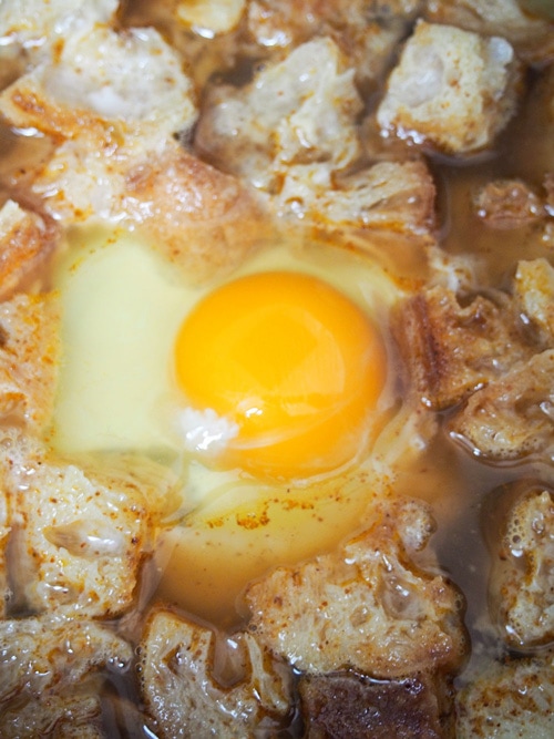 Cooking an egg in Sopa de Ajo (Spanish Garlic Soup)
