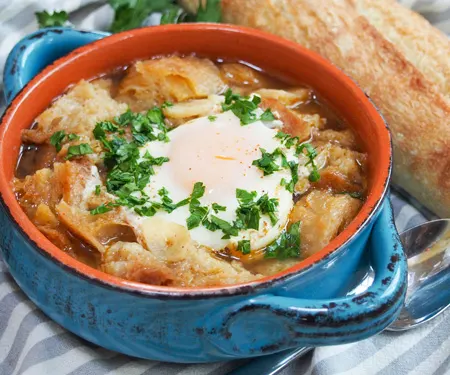 Sopa de Ajo (Spanish Garlic Soup) with crusty bread