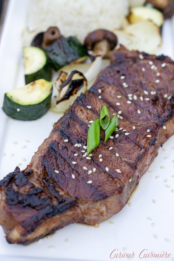 Japanese hibachi New York Strip steak with grilled zucchini