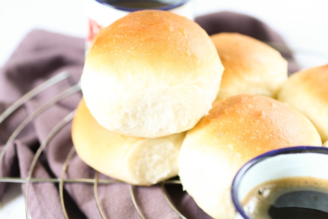 Stacked rolls of Honduran Coconut Bread Pan de Coco 